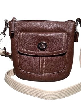 Coach Brown Pebbled Leather Turn-Lock Crossbody